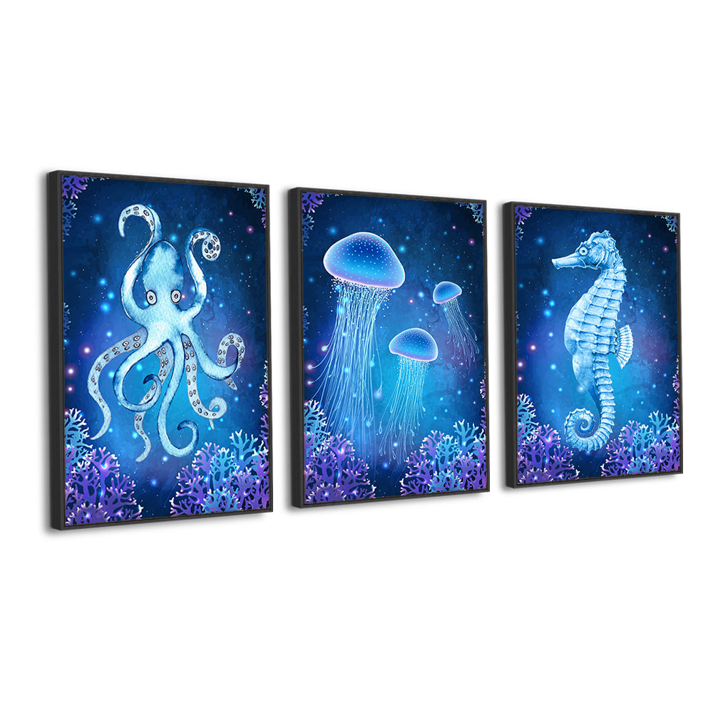 Underwater Wonders 3-Piece Canvas Wall Art – Mystical Ocean Creatures