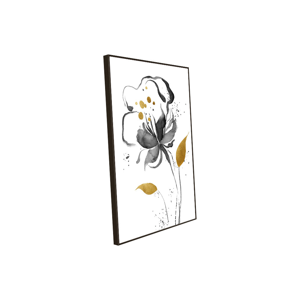 Modern Black & Gold Floral Canvas Wall Art -Elegant Botanical Watercolor