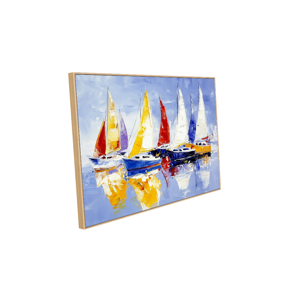 Vibrant Sailboats On Water Canvas Wall Art