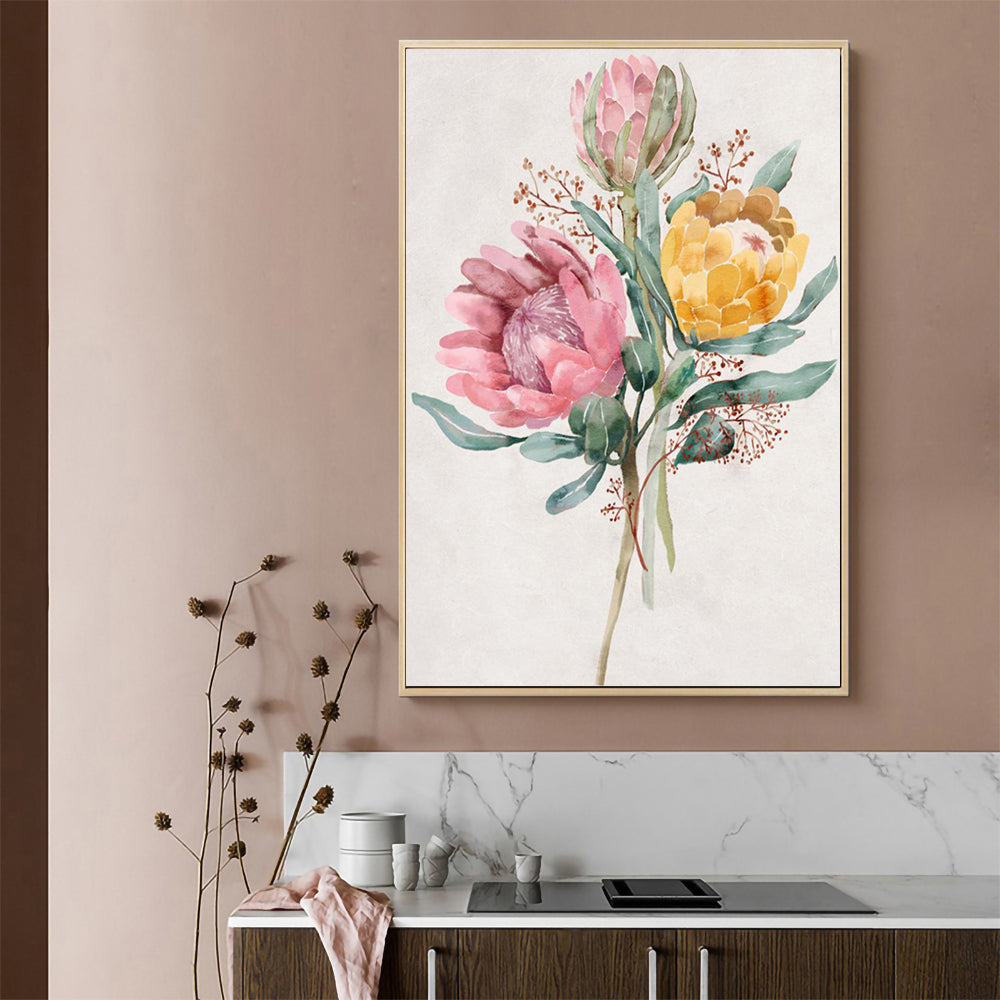 Botanical Watercolor Protea Floral Canvas Wall Art