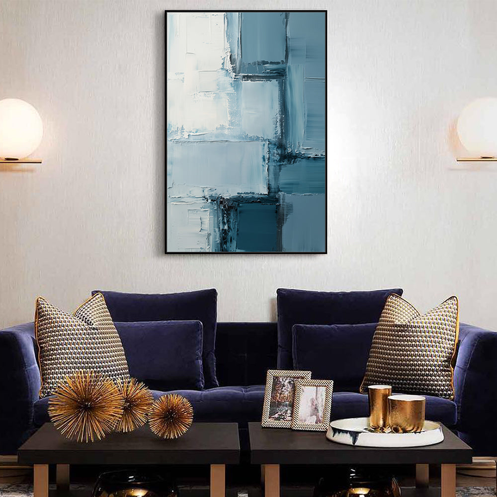 Structured Calm: Geometric Blue Canvas Art