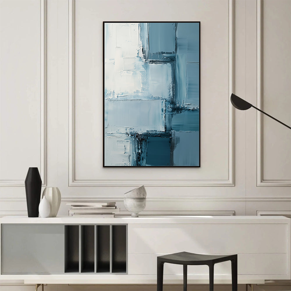Structured Calm: Geometric Blue Canvas Art