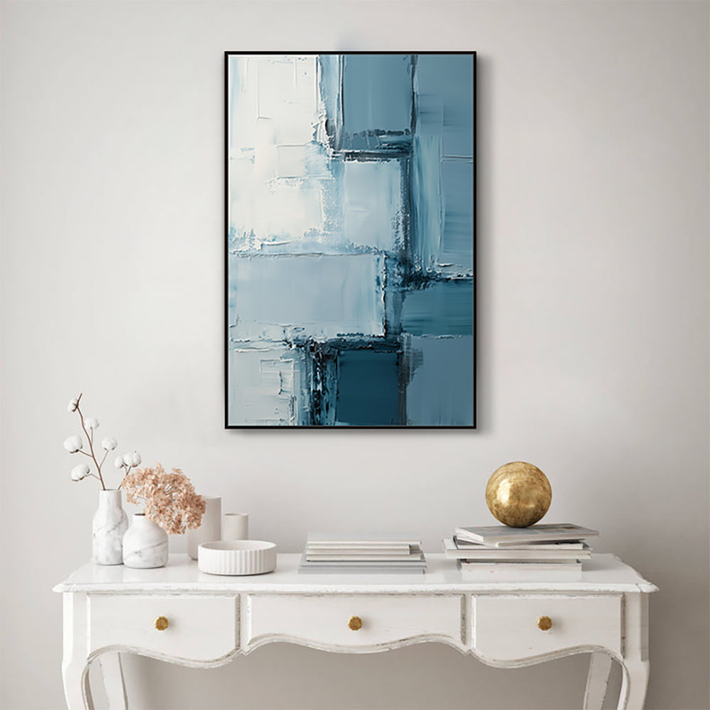 Structured Calm: Geometric Blue Canvas Art