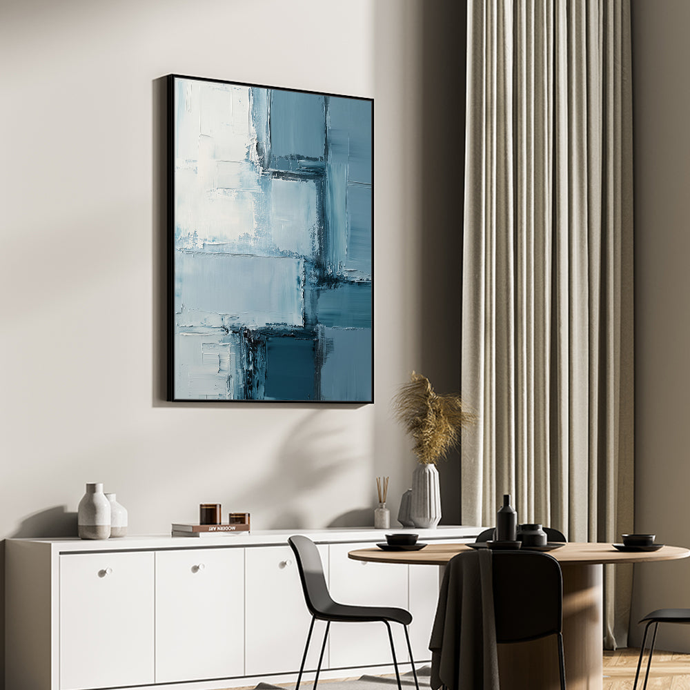 Structured Calm: Geometric Blue Canvas Art