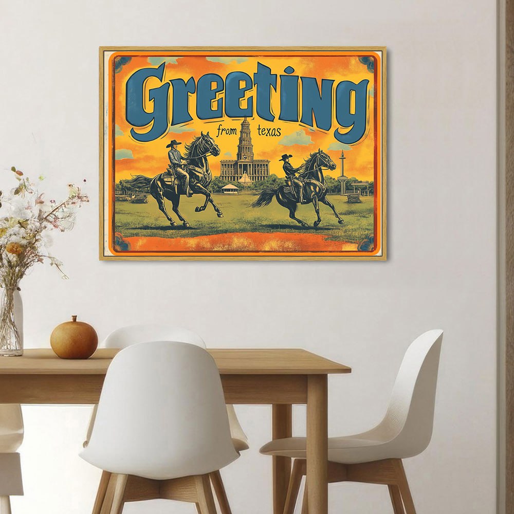 Retro Texas Greeting Canvas Wall Art