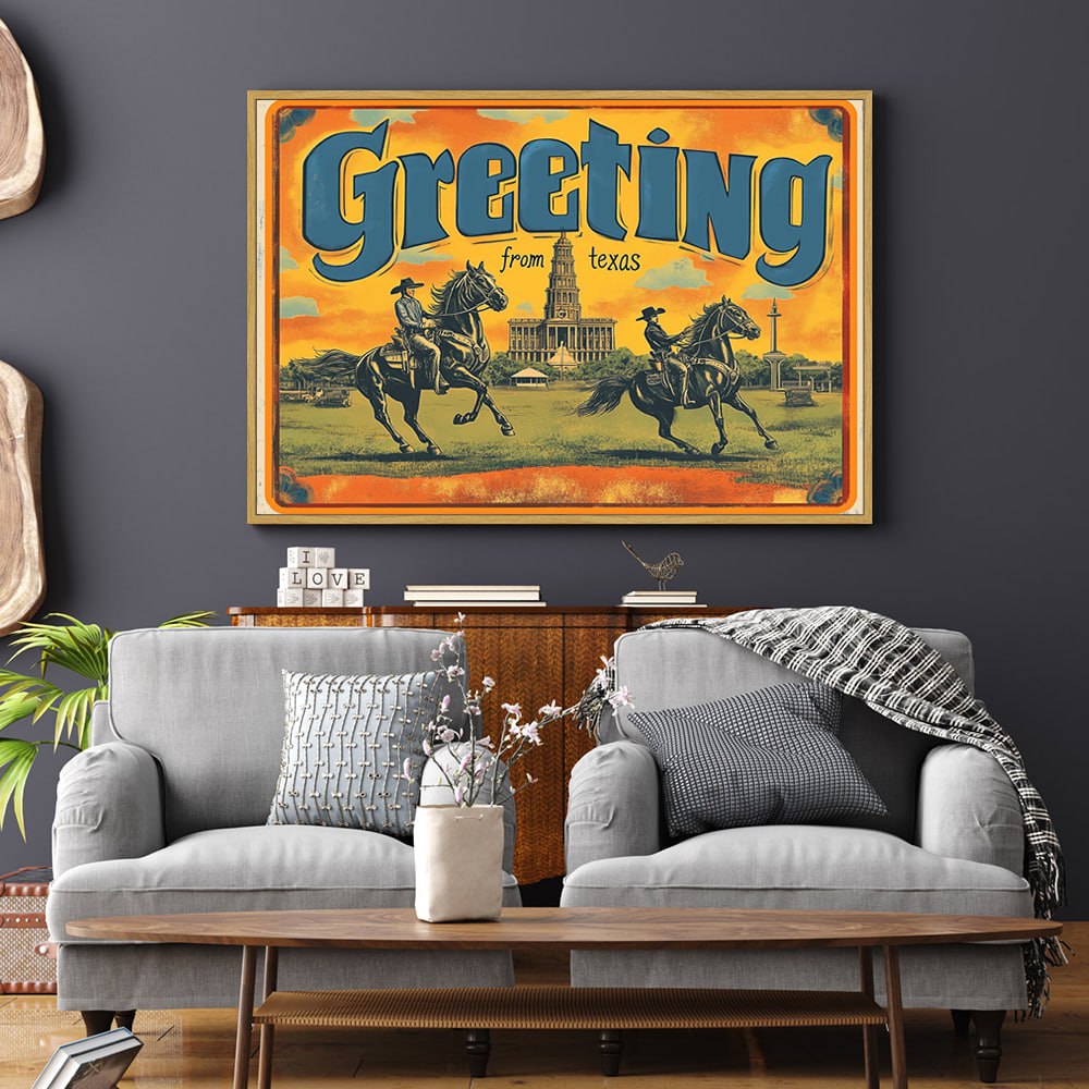 Retro Texas Greeting Canvas Wall Art