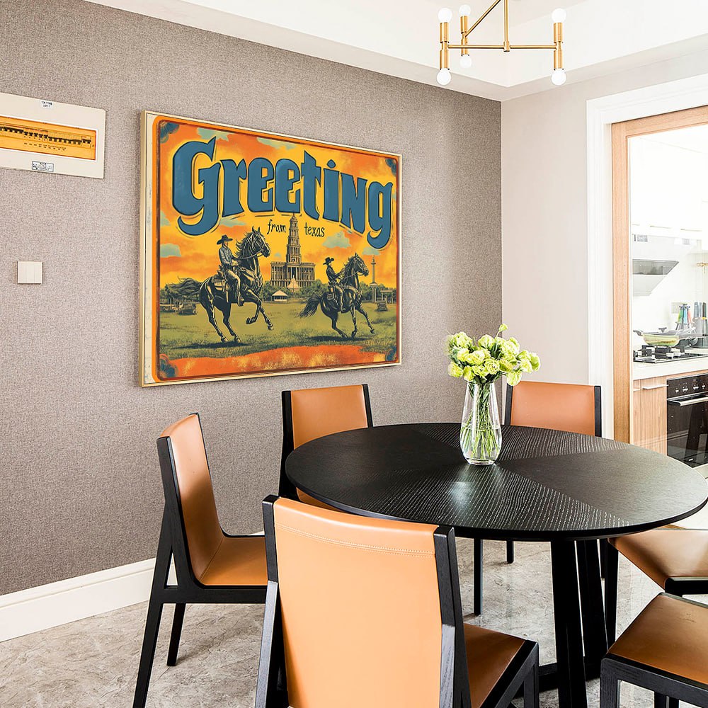 Retro Texas Greeting Canvas Wall Art