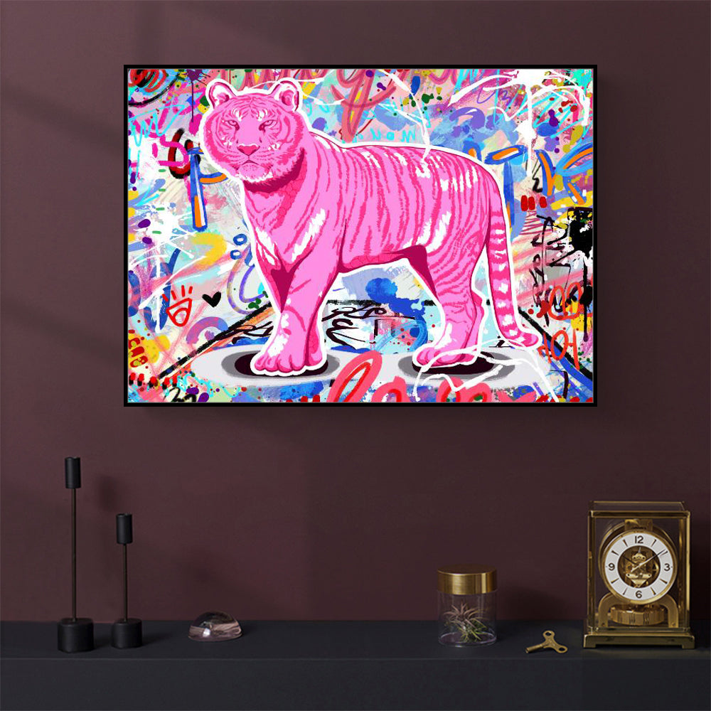 Pink Tiger Graffiti Bold & Urban Street Art Décor Canvas Wall Art