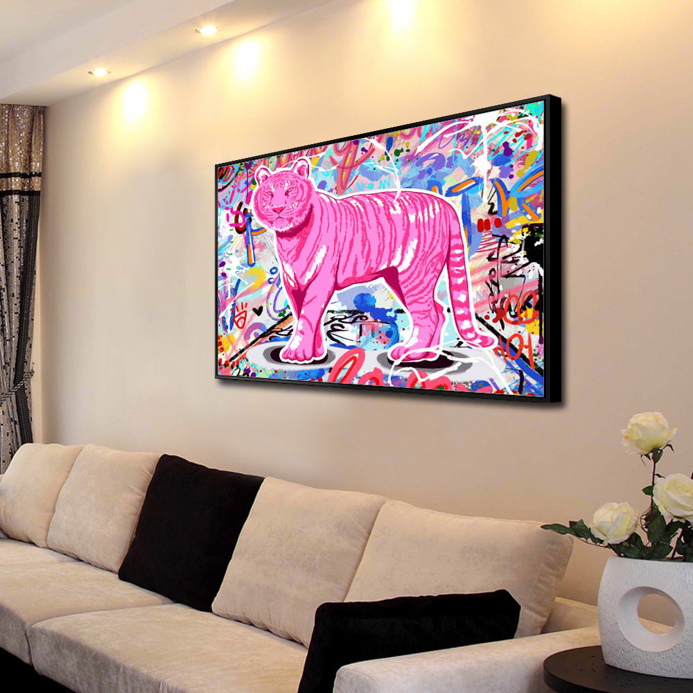 Pink Tiger Graffiti Bold & Urban Street Art Décor Canvas Wall Art
