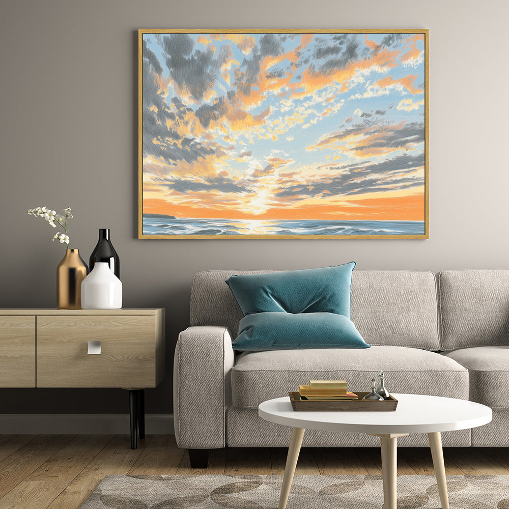 Golden Sunset Glow – Ocean Horizon Canvas Wall Art