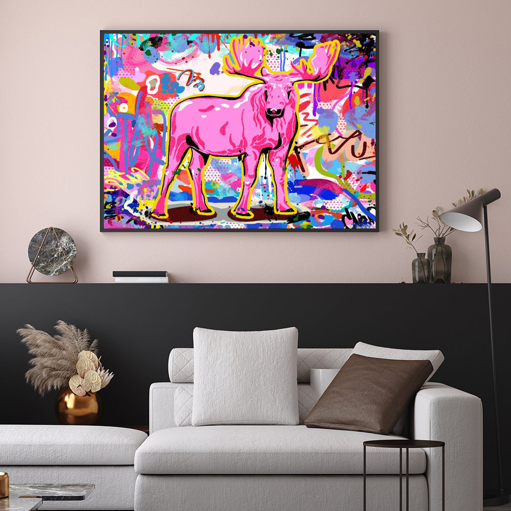 Pink Moose Graffiti Bold Urban Street Art Décor Canvas Wall Art