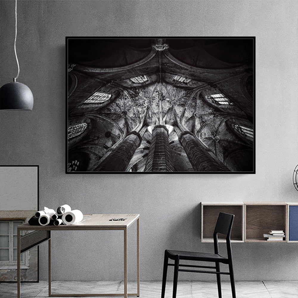 Gothic Elegance: Intricate Cathedral Ceiling Canvas Wall Art