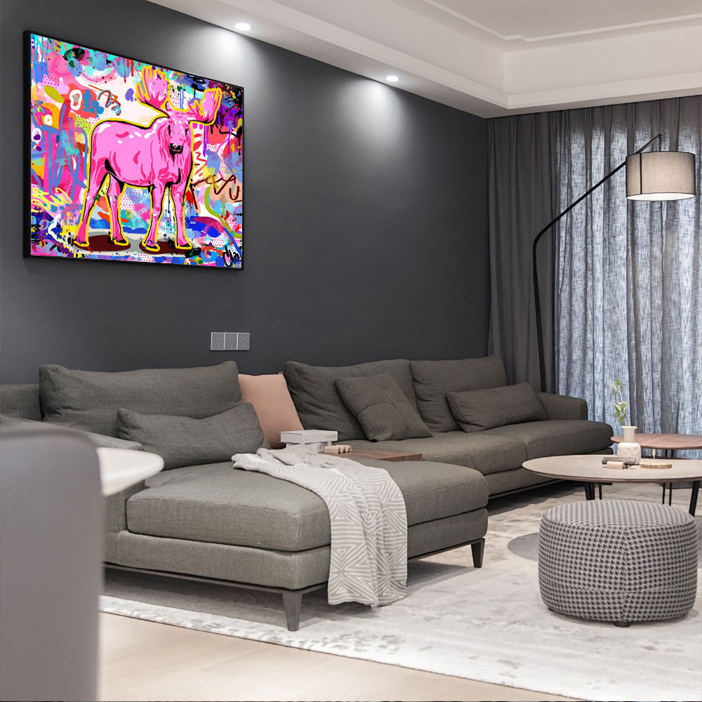 Pink Moose Graffiti Bold Urban Street Art Décor Canvas Wall Art