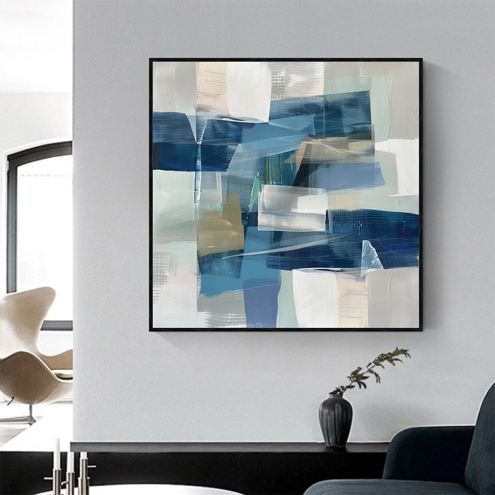 Dynamic Composition: Geometric Blue Canvas Wall Art