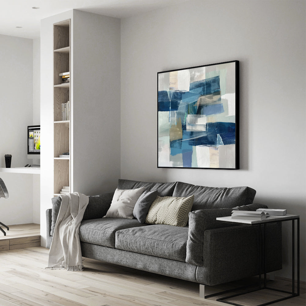 Dynamic Composition: Geometric Blue Canvas Wall Art