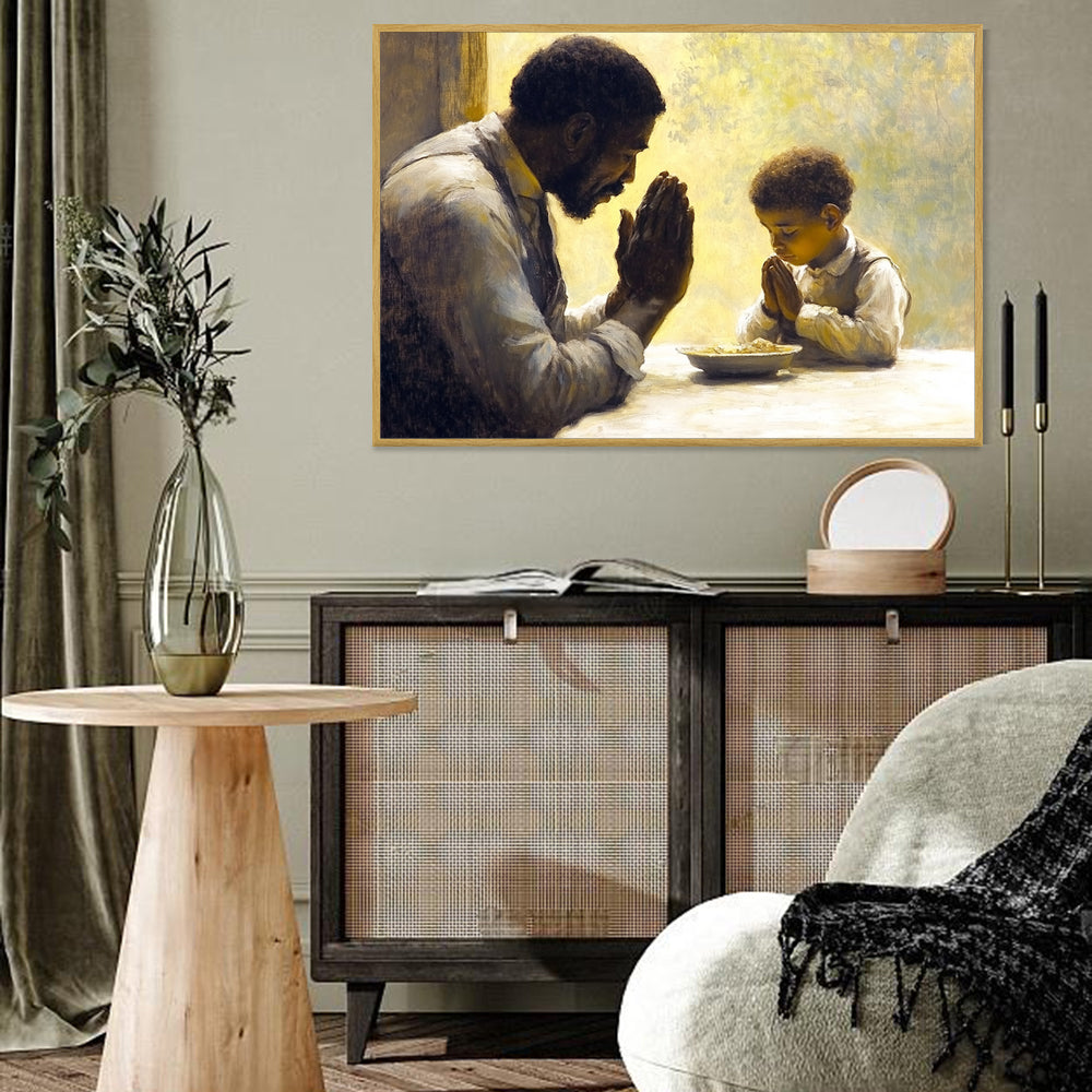 Father and Child Praying Canvas Wall Art