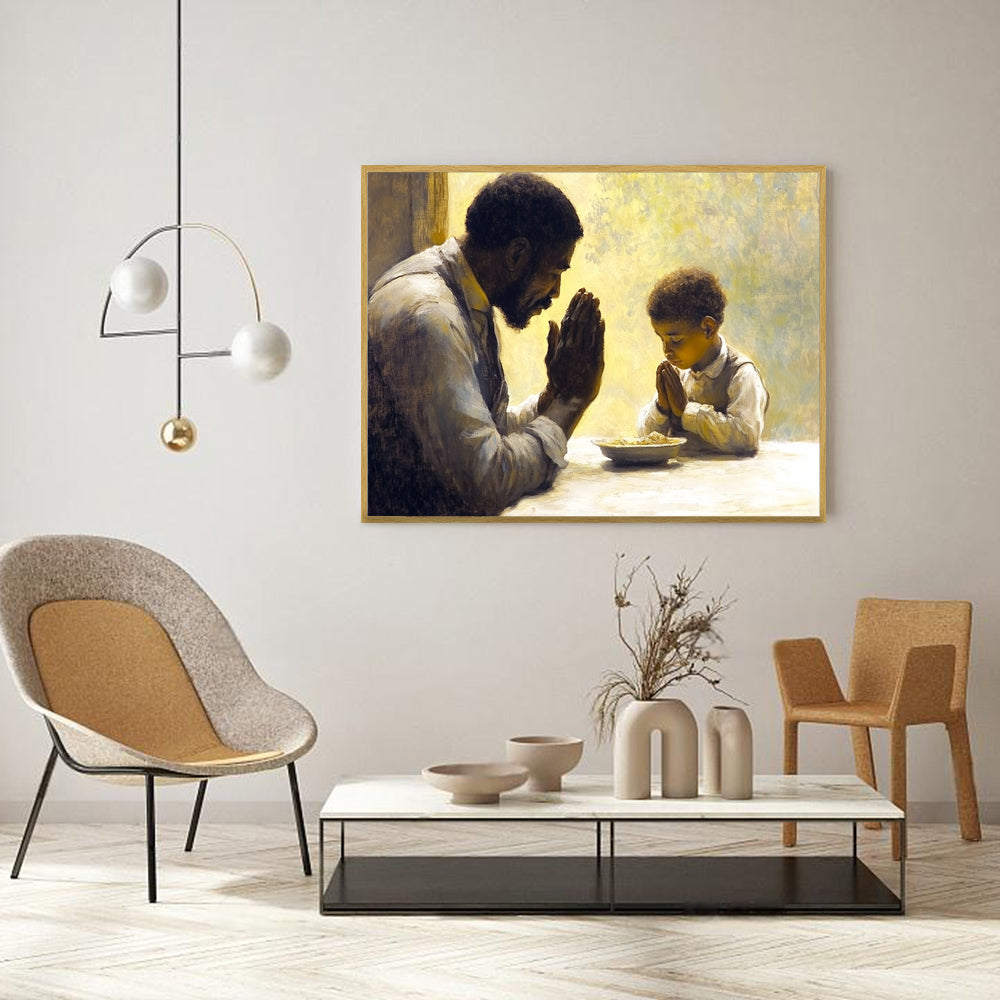 Father and Child Praying Canvas Wall Art