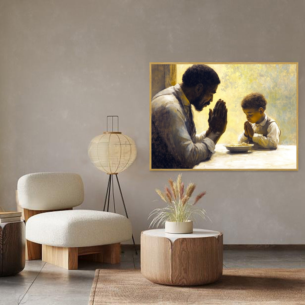 Father and Child Praying Canvas Wall Art