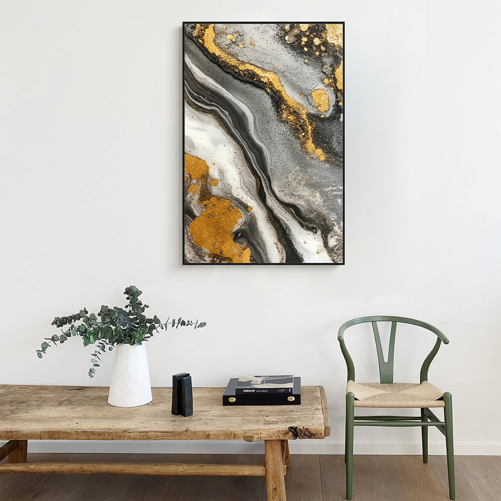 Cosmic Marble: Gold-Streaked Serenity Canvas Wall Art