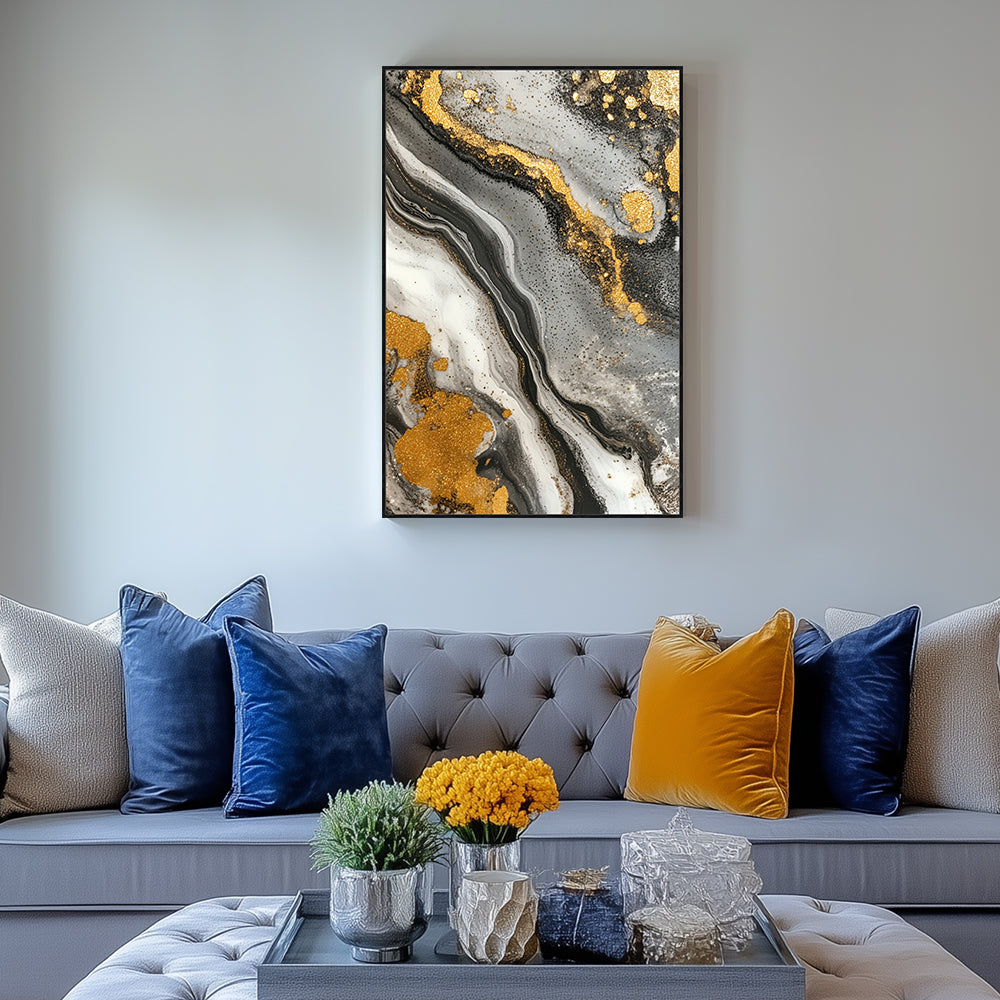 Cosmic Marble: Gold-Streaked Serenity Canvas Wall Art