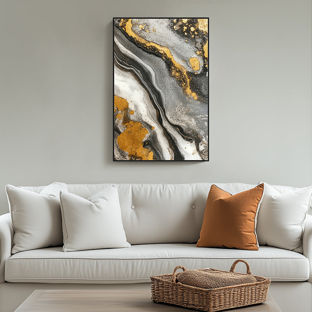 Cosmic Marble: Gold-Streaked Serenity Canvas Wall Art