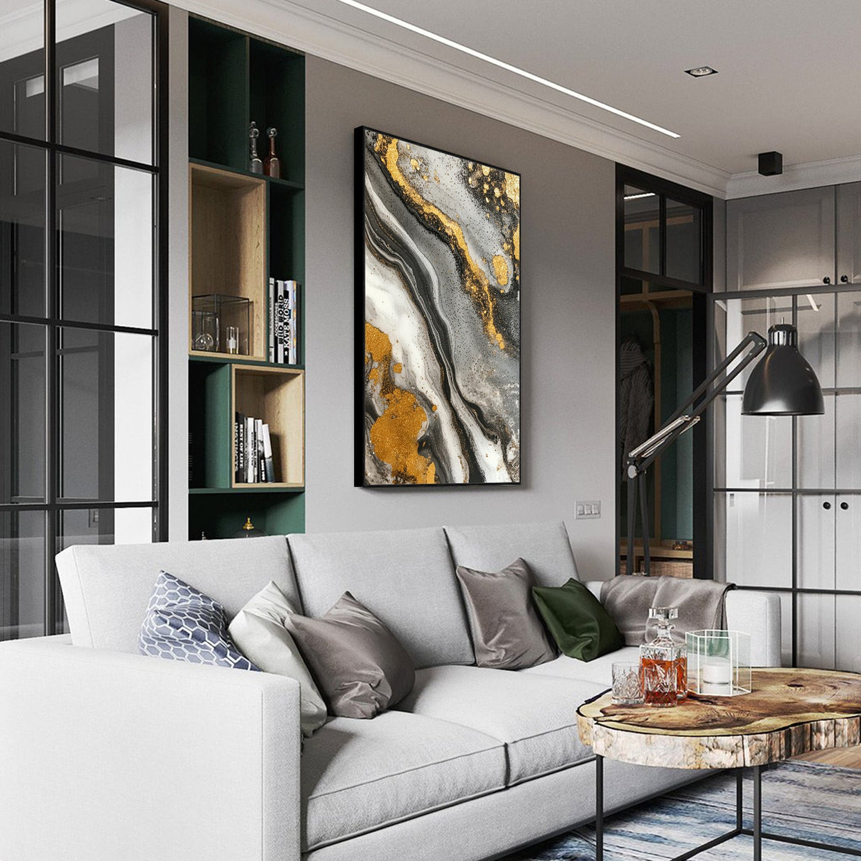 Cosmic Marble: Gold-Streaked Serenity Canvas Wall Art