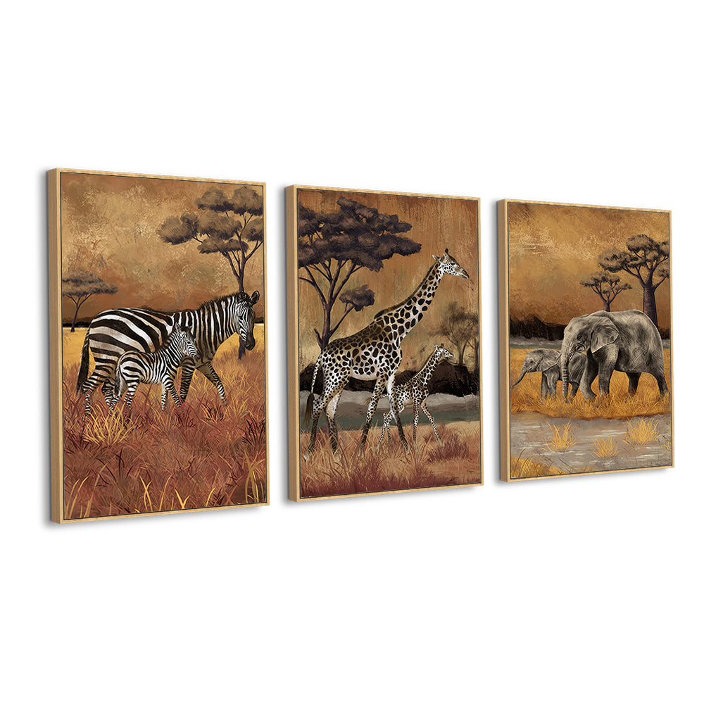 Serene Safari 3-Piece Canvas Wall Art – African Wildlife Collection
