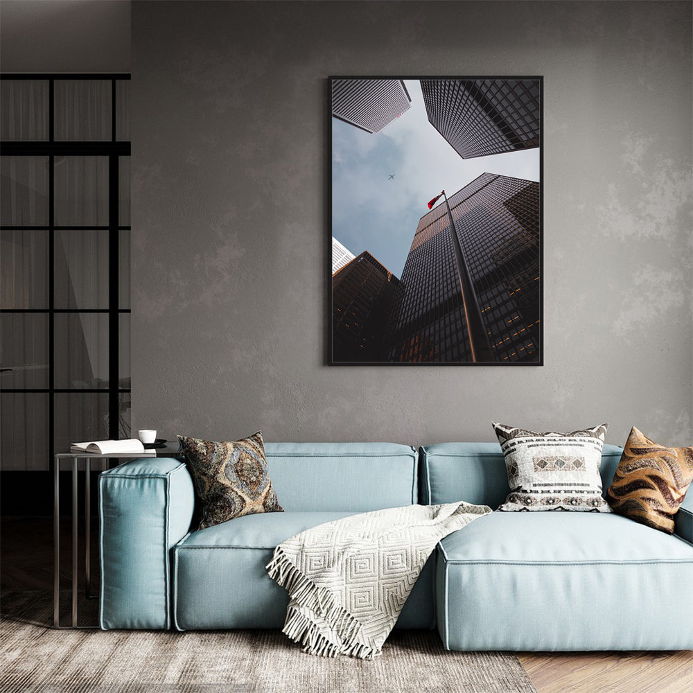 Skyward Gaze: Modern Urban Skyline Canvas Wall Art