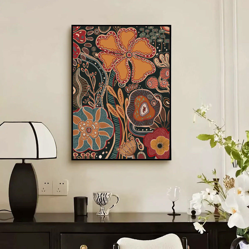 Earthy Botanical Design Bohemian Floral Canvas Wall Art
