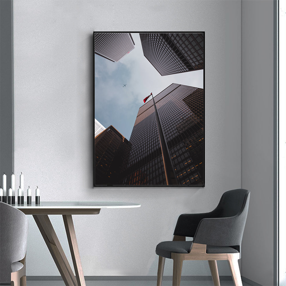 Skyward Gaze: Modern Urban Skyline Canvas Wall Art