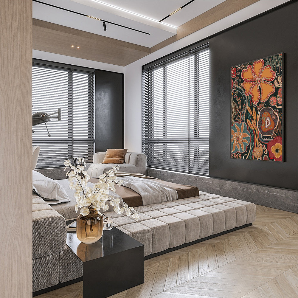 Earthy Botanical Design Bohemian Floral Canvas Wall Art