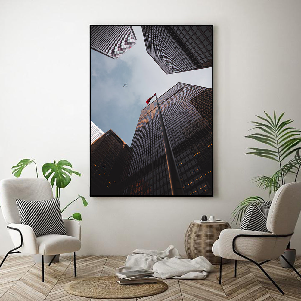 Skyward Gaze: Modern Urban Skyline Canvas Wall Art