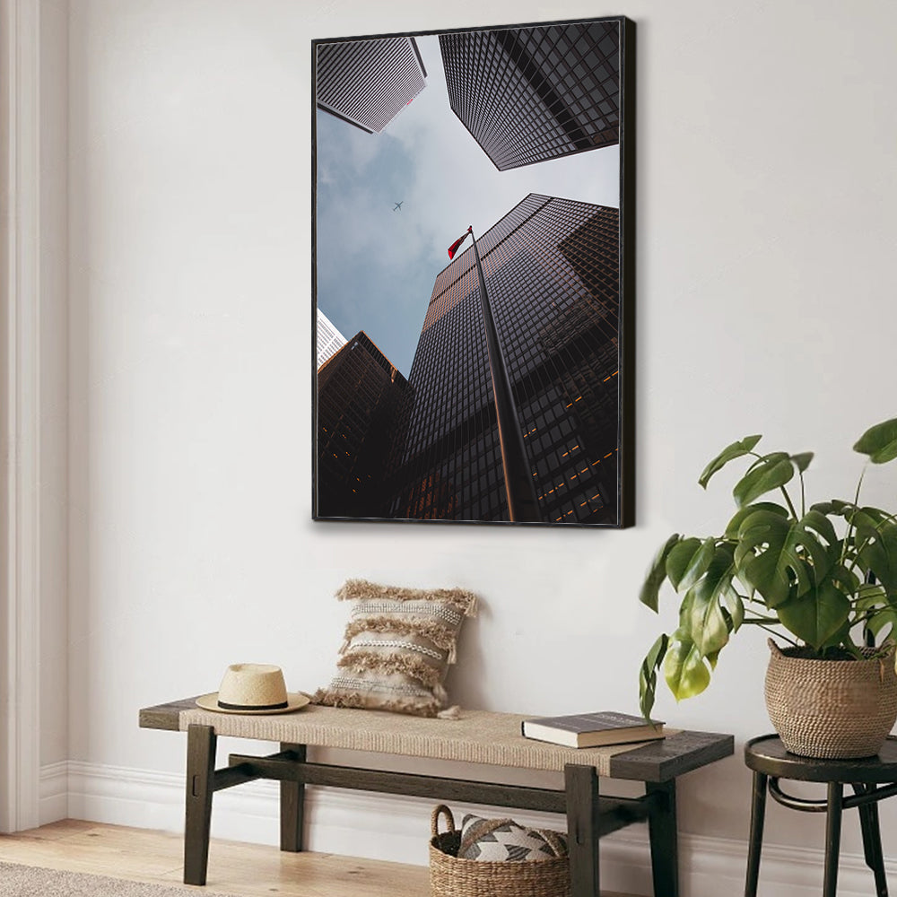 Skyward Gaze: Modern Urban Skyline Canvas Wall Art