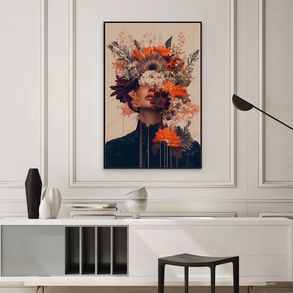Floral Majesty: Vibrant Crowned Portrait Canvas Art