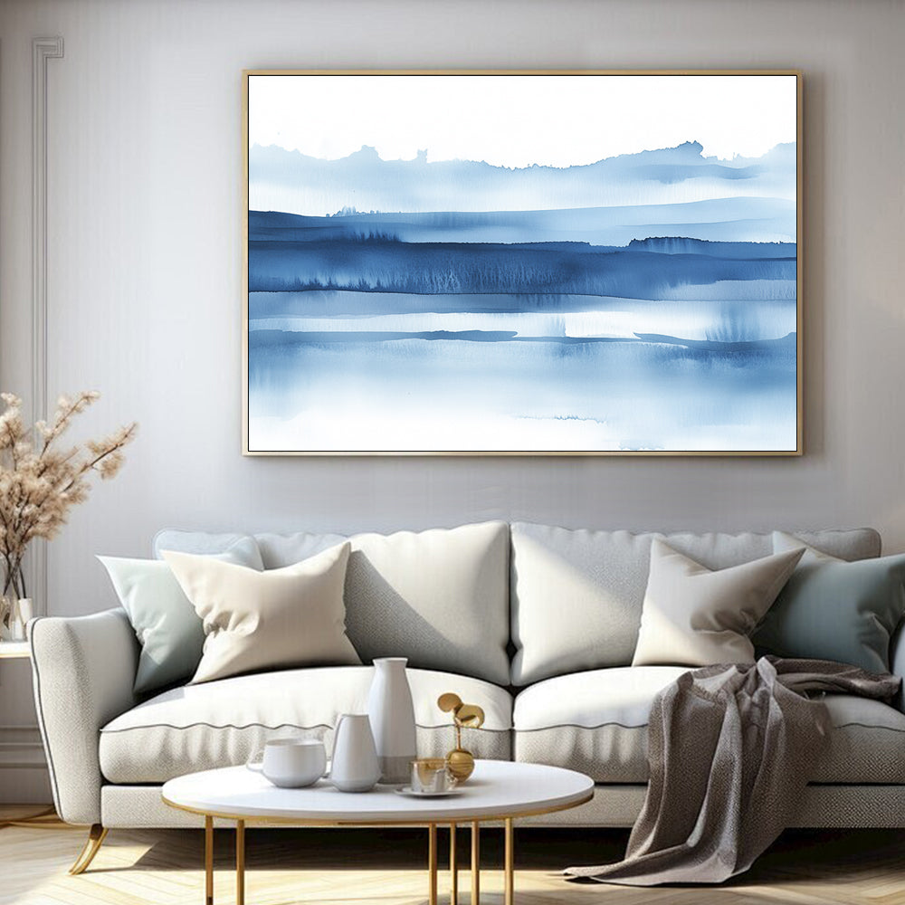 Serene Blue Horizon – Watercolor Landscape Canvas Wall Art