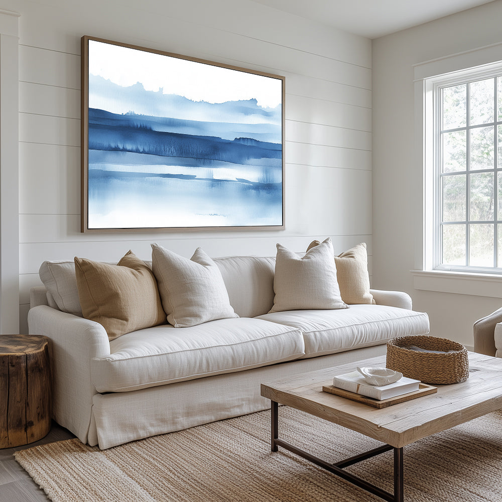 Serene Blue Horizon – Watercolor Landscape Canvas Wall Art