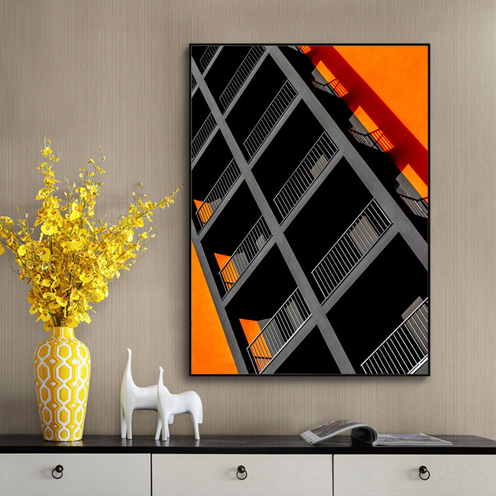 Bold Contrast: Geometric Orange And Black Canvas Wall Art
