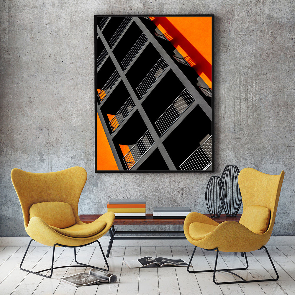 Bold Contrast: Geometric Orange And Black Canvas Wall Art