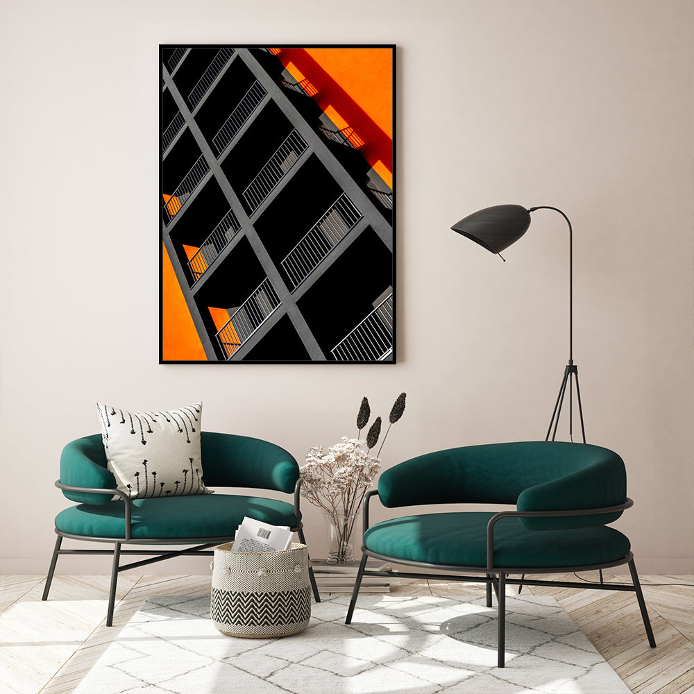 Bold Contrast: Geometric Orange And Black Canvas Wall Art