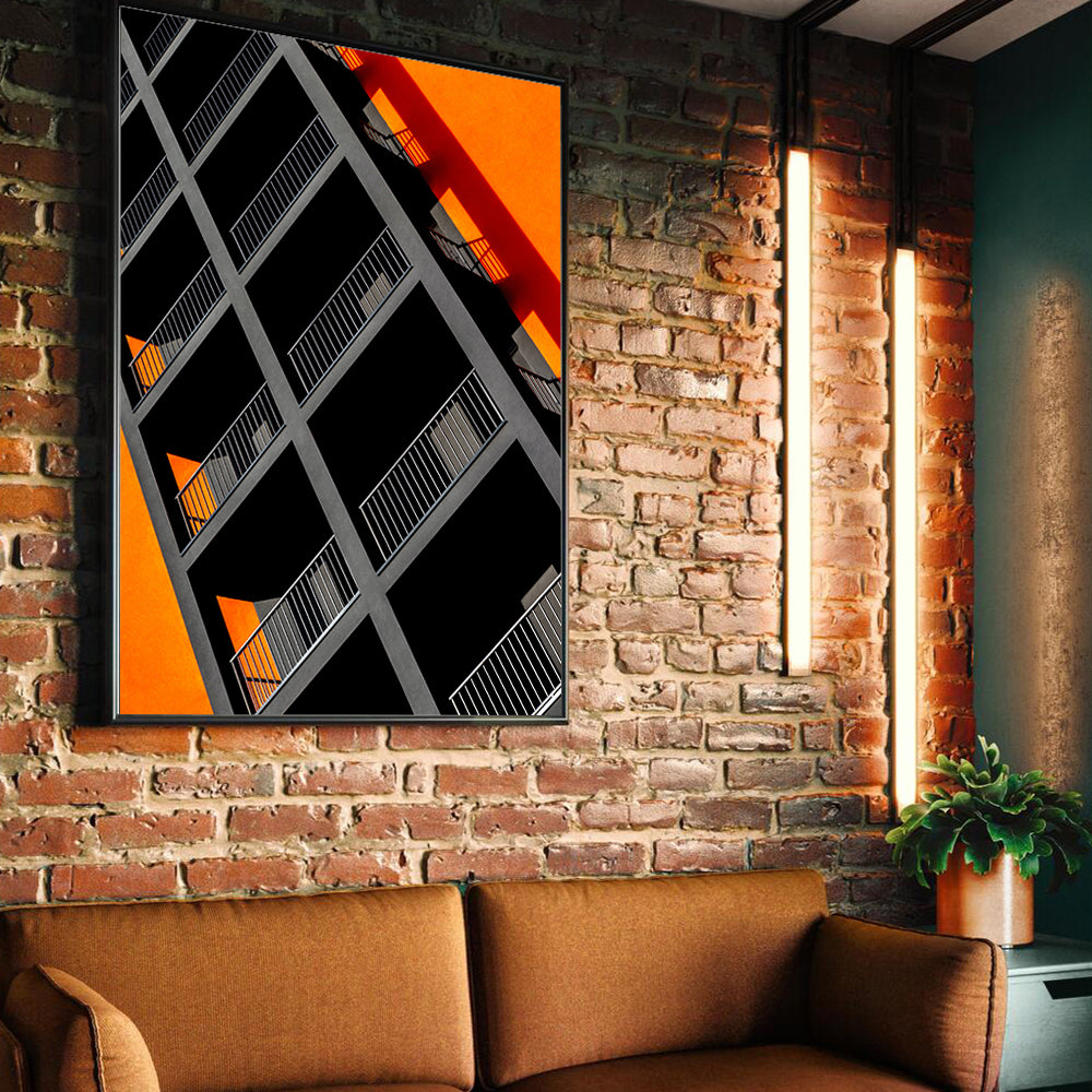 Bold Contrast: Geometric Orange And Black Canvas Wall Art