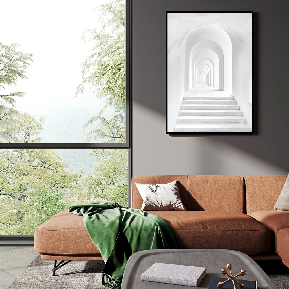 Serene Archways: Minimalist White Canvas Wall Art