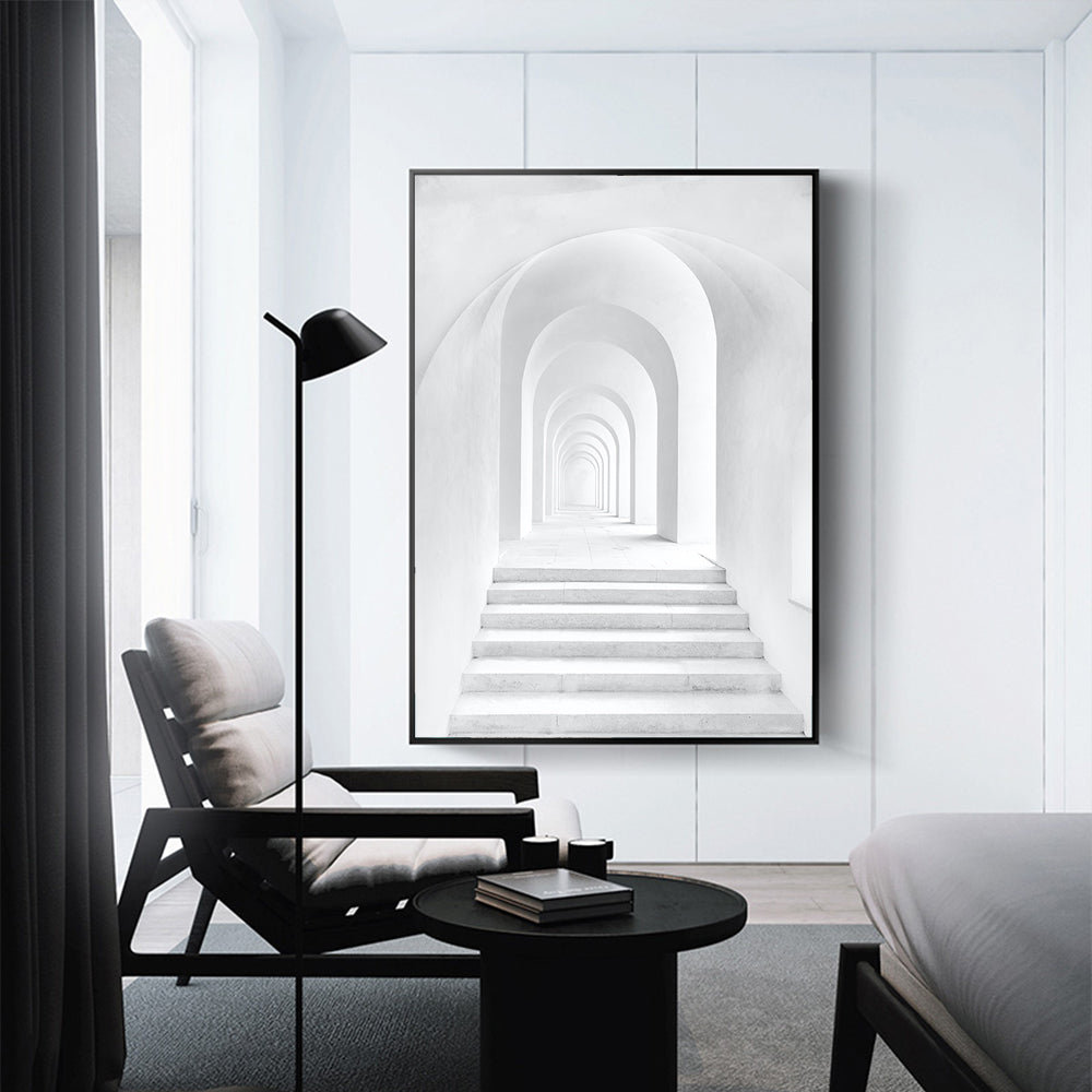 Serene Archways: Minimalist White Canvas Wall Art