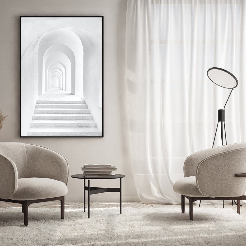 Serene Archways: Minimalist White Canvas Wall Art
