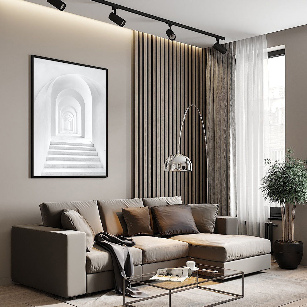 Serene Archways: Minimalist White Canvas Wall Art