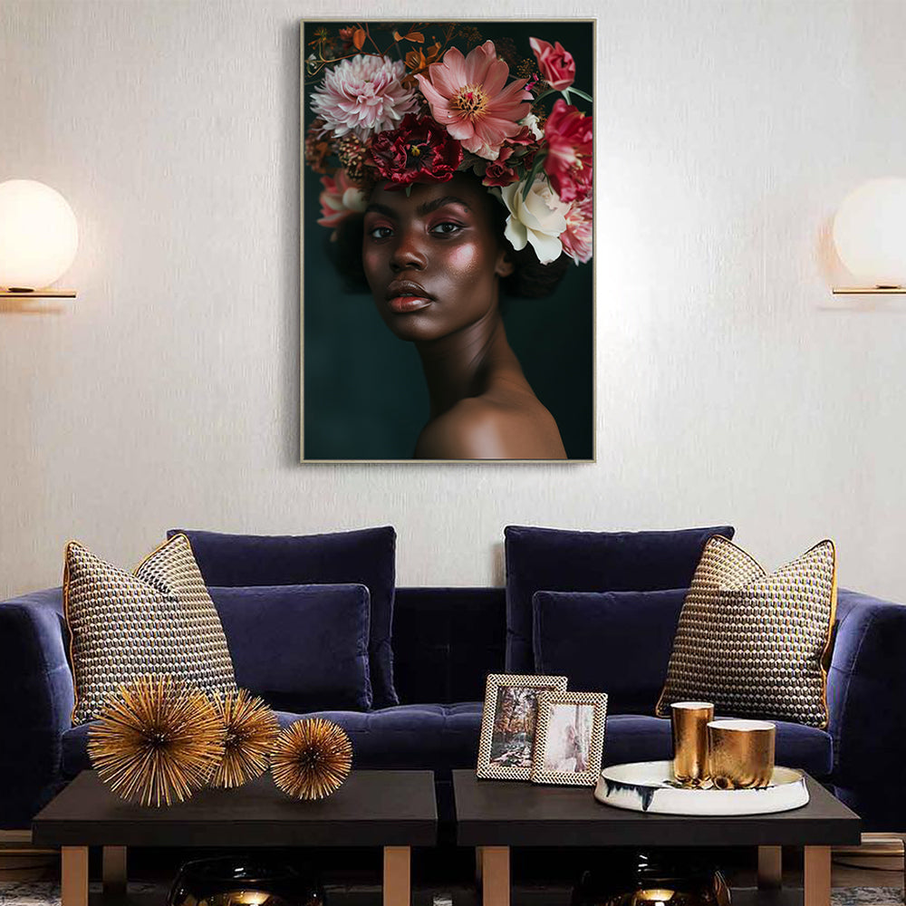 Grace in Bloom: Floral Crown Portrait Canvas Wall Art