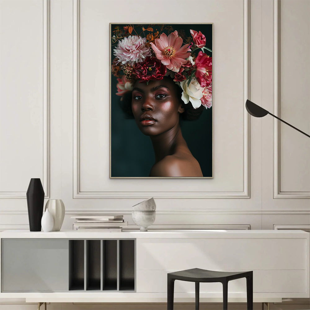 Grace in Bloom: Floral Crown Portrait Canvas Wall Art