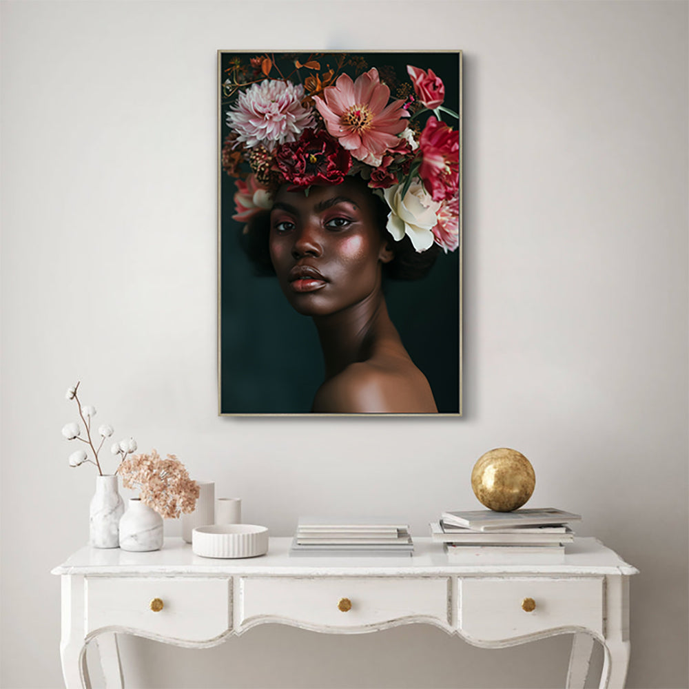 Grace in Bloom: Floral Crown Portrait Canvas Wall Art