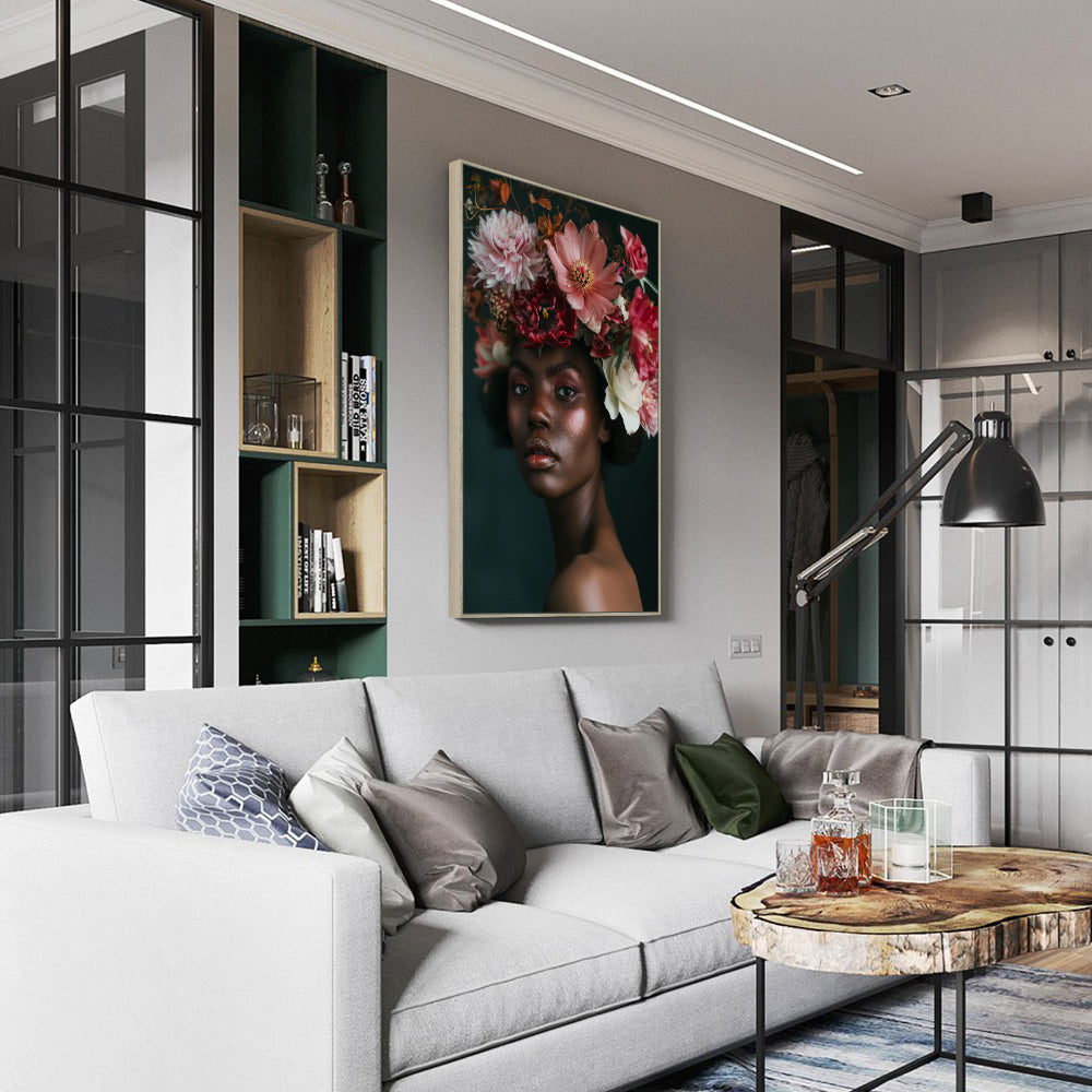 Grace in Bloom: Floral Crown Portrait Canvas Wall Art