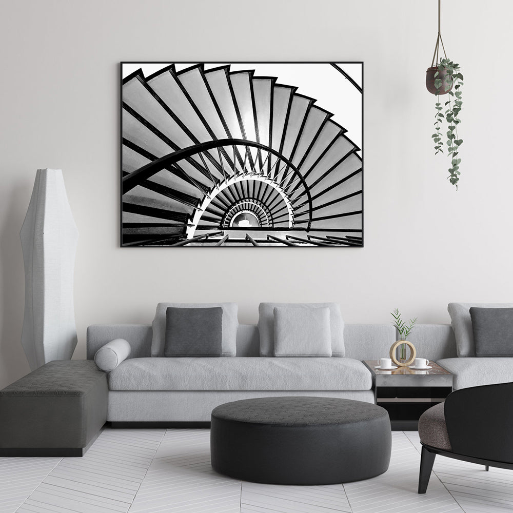 Spiral Elegance: Monochrome Staircase Canvas Wall Art
