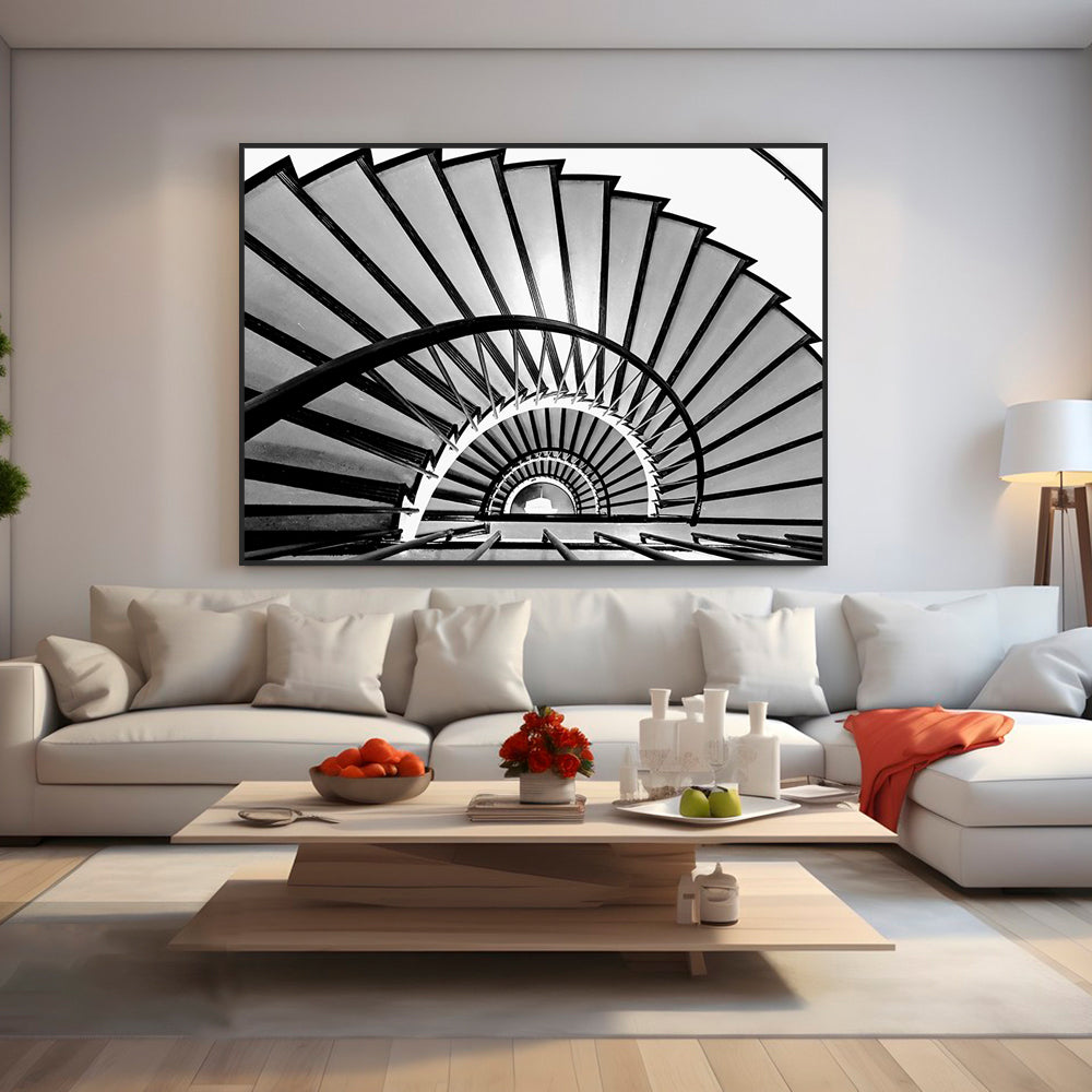 Spiral Elegance: Monochrome Staircase Canvas Wall Art